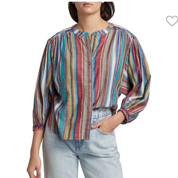 XIRENA | Charley Cotton Blend Striped Embroidered Top size Extra Small - Picture 1 of 14